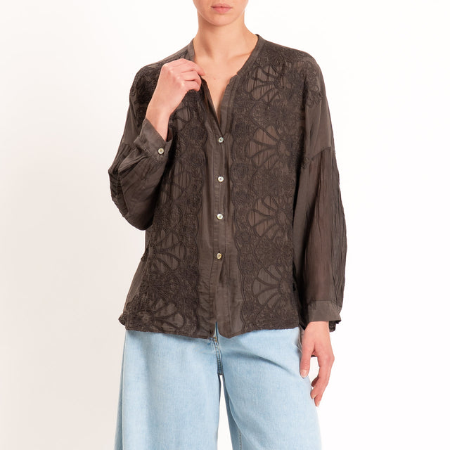 Motel-Camicia mussola con ricami - cocco
