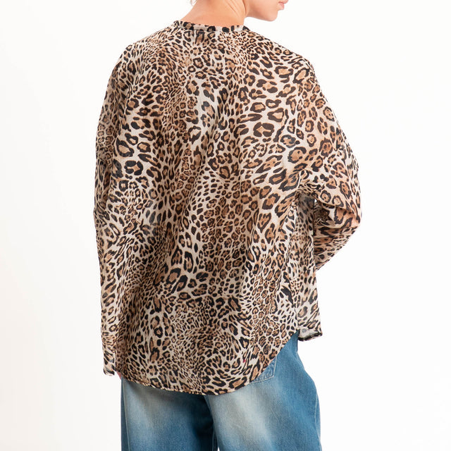 Motel-Camicia mussola animalier con nappine - beige/nero
