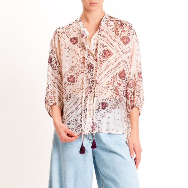 Motel-Camicia mussola fantasia con nappine - cipria/cherry/moro