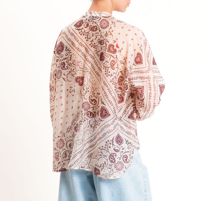 Motel-Camicia mussola fantasia con nappine - cipria/cherry/moro