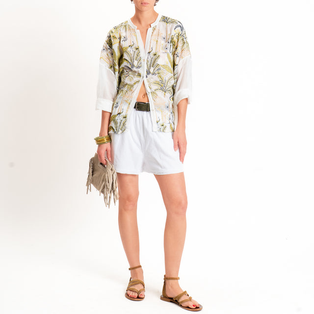 Motel-Camicia mussola fantasia palme con ricami - burro/olio/beige