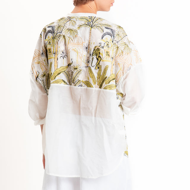 Motel-Camicia mussola fantasia palme con ricami - burro/olio/beige