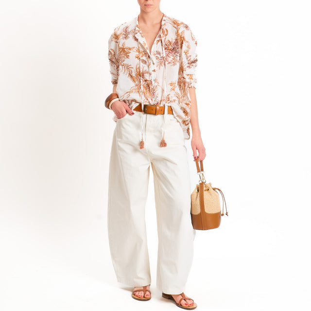 Motel-Camicia mussola fantasia jungle con nappine - caramello/burro