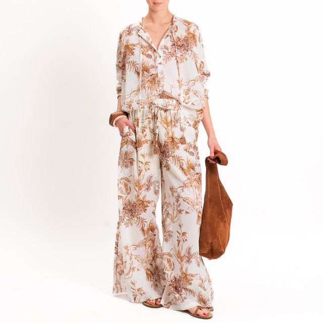 Motel-Camicia mussola fantasia jungle con nappine - caramello/burro