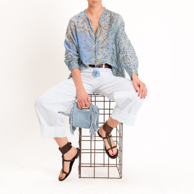 Motel-Camicia mussola fantasia bandana con nappine - cielo/acqua/senape
