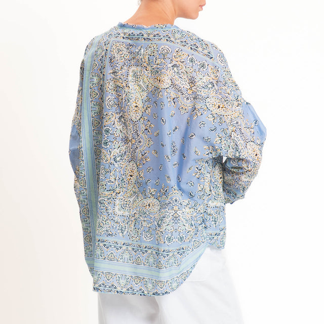 Motel-Camicia mussola fantasia bandana con nappine - cielo/acqua/senape