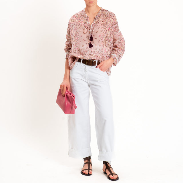 Motel-Camicia mussola fantasia bandana con nappine - rosa/choco/fucsia