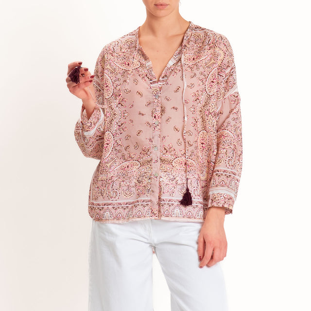 Motel-Camicia mussola fantasia bandana con nappine - rosa/choco/fucsia