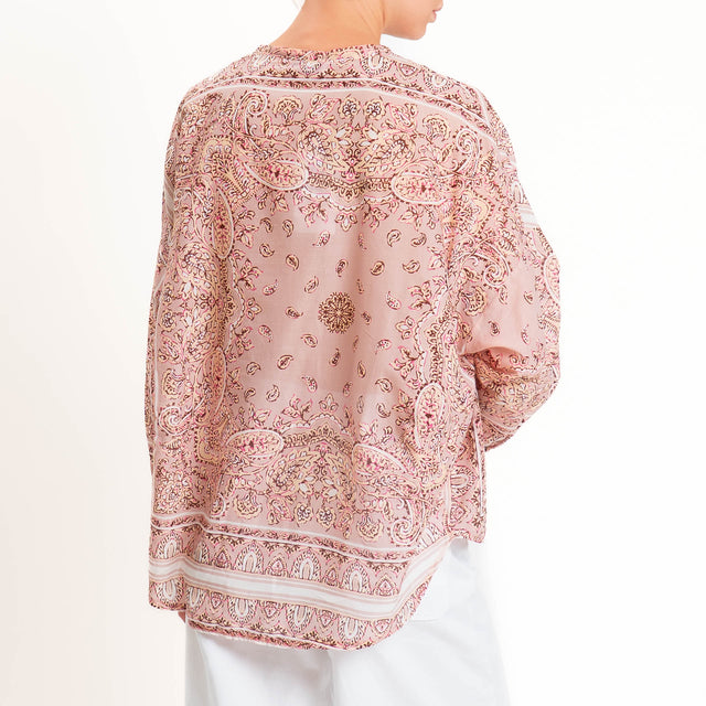 Motel-Camicia mussola fantasia bandana con nappine - rosa/choco/fucsia