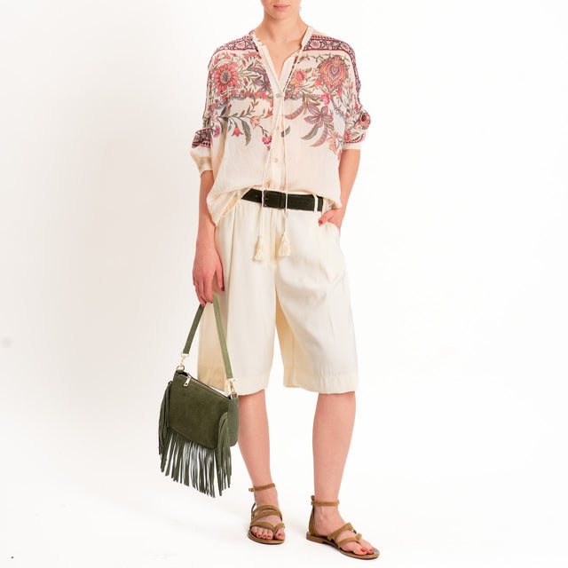 Motel-Camicia mussola floreale collo coreana - cipria/militare/burgundy