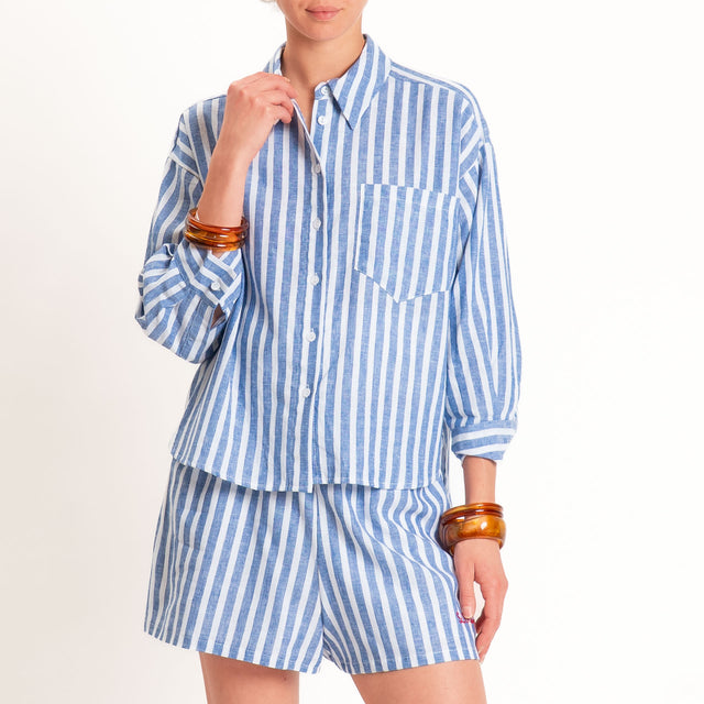 Motel-Camicia a righe misto lino - bianco/blu