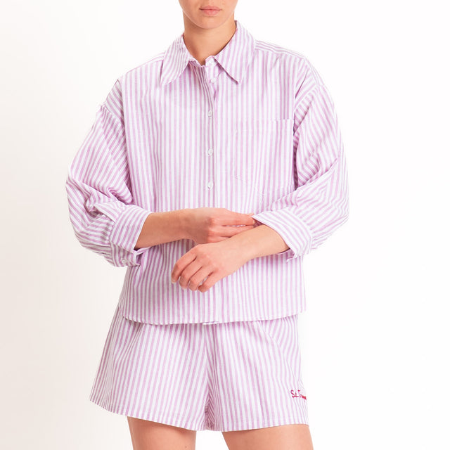 Motel-Camicia a righe misto lino - bianco/pink