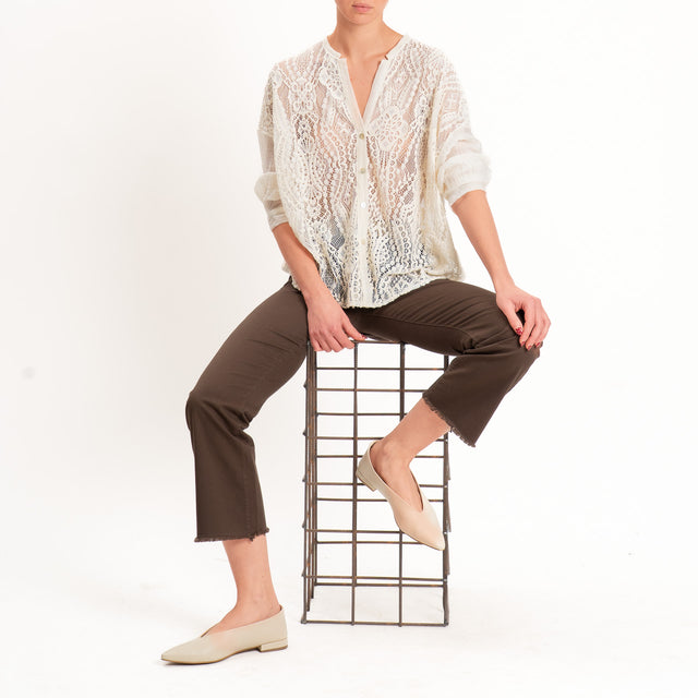 Motel-Camicia doppio tessuto con pizzo e lyocell - burro