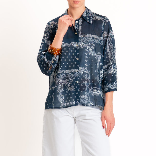 Motel-Camicia mussola fantasia bandana - blu