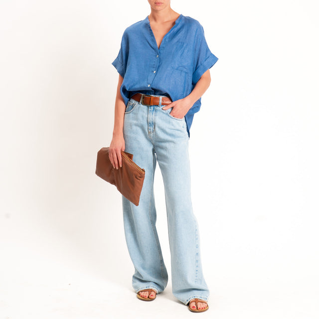 Motel-Camicia over 100% lino - indaco