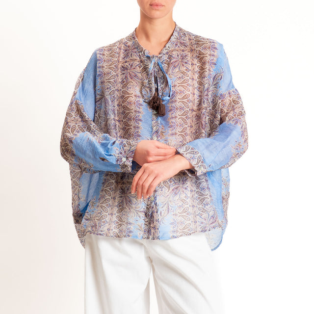 Motel-Camicia mussola fantasia con nappine - jeans/choco