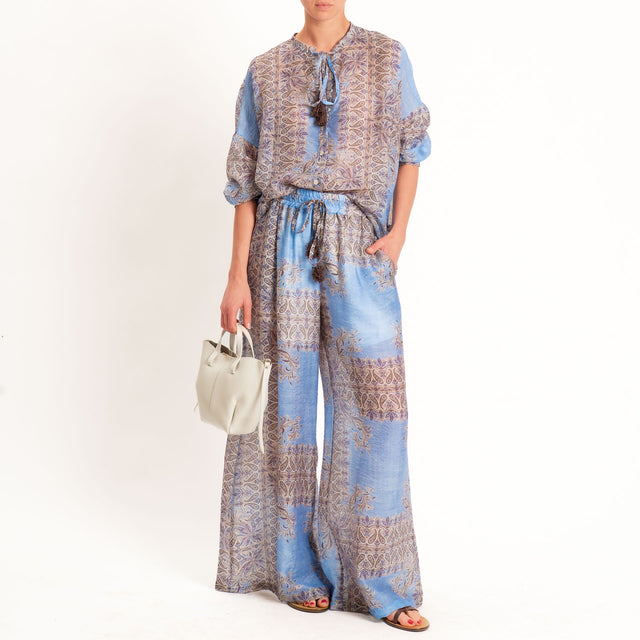 Motel-Camicia mussola fantasia con nappine - jeans/choco