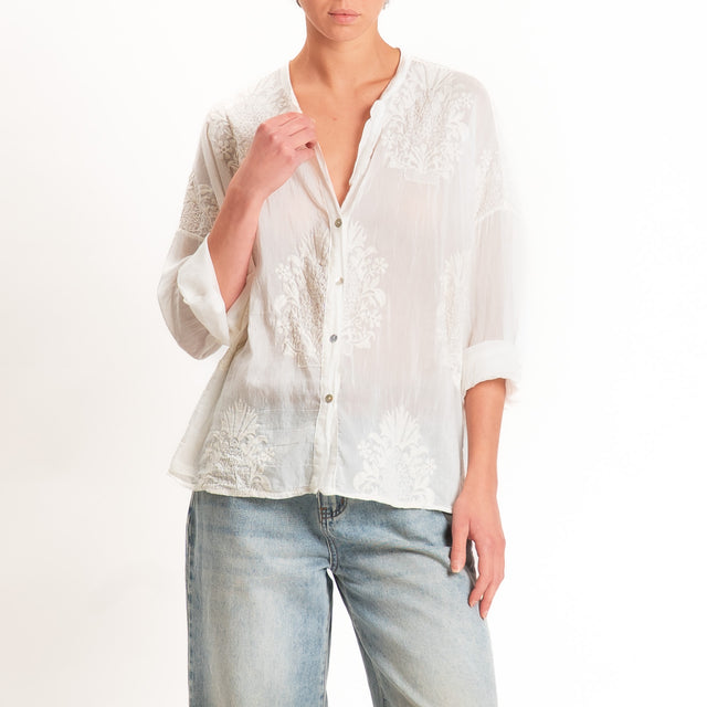 Motel-Camicia mussola con ricami - burro