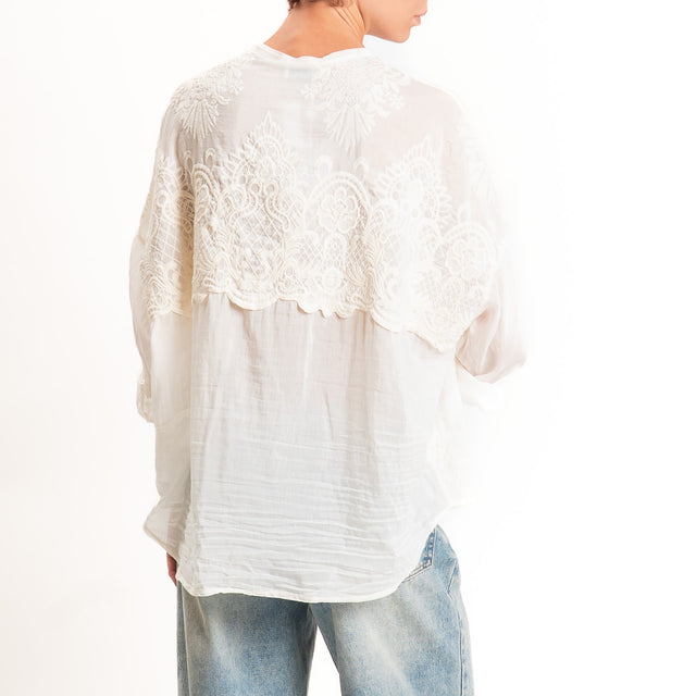 Motel-Camicia mussola con ricami - burro