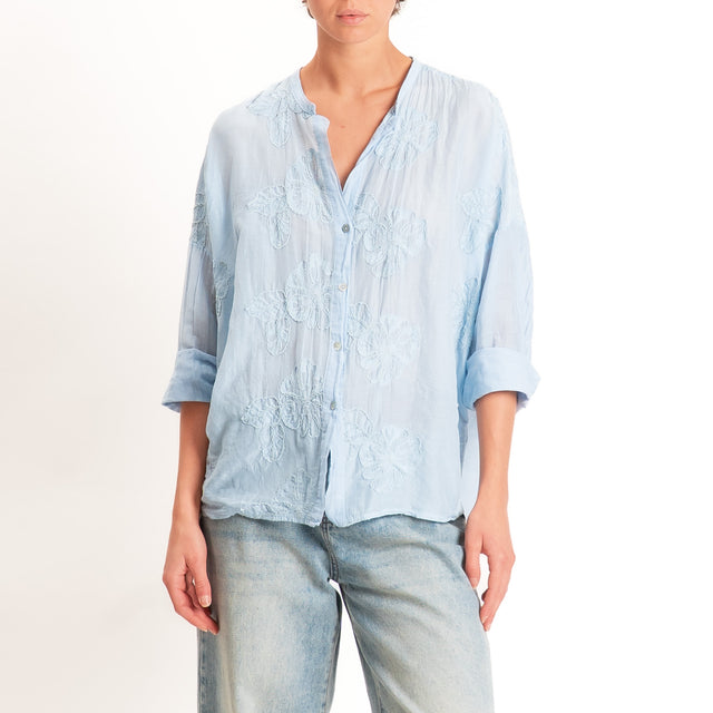 Motel-Camicia misto seta con ricami - sky