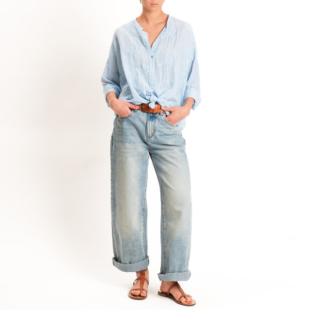 Motel-Camicia misto seta con ricami - sky