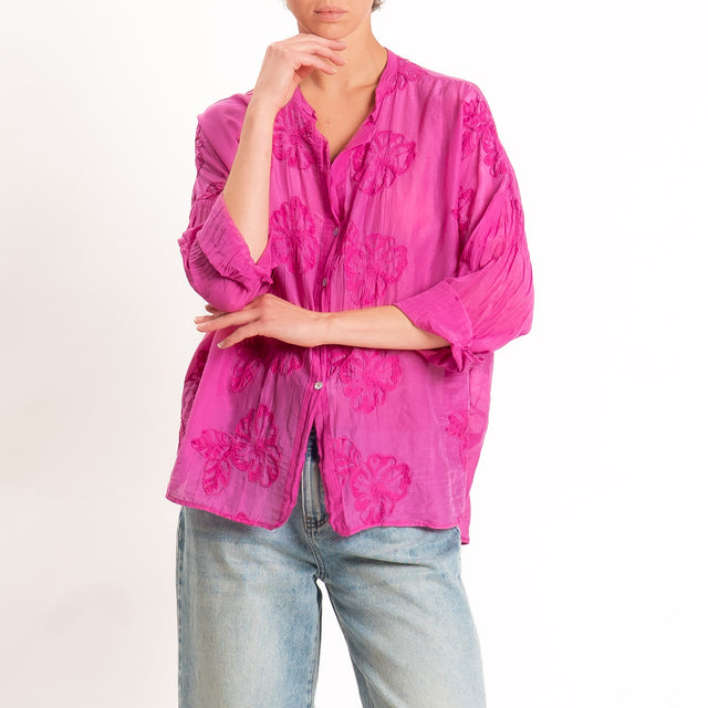 Motel-Camicia misto seta con ricami - magenta