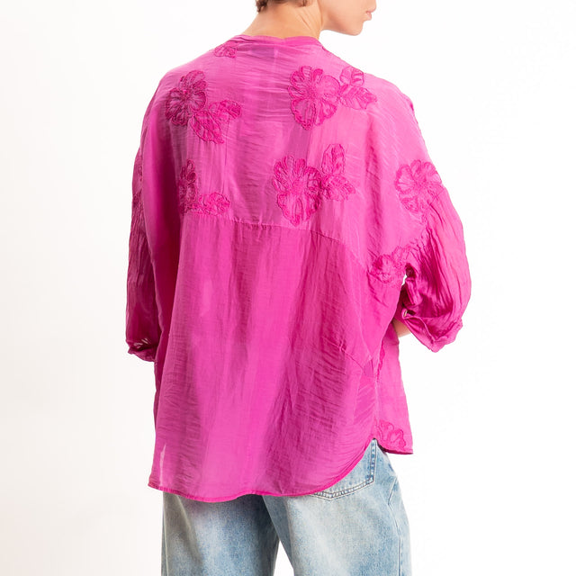 Motel-Camicia misto seta con ricami - magenta