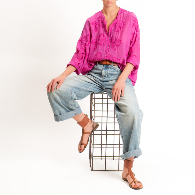 Motel-Camicia misto seta con ricami - magenta
