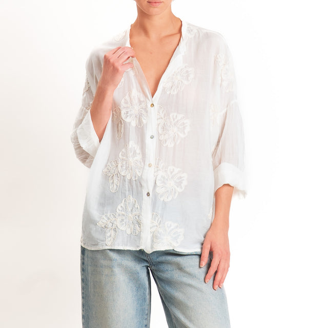 Motel-Camicia misto seta con ricami - burro