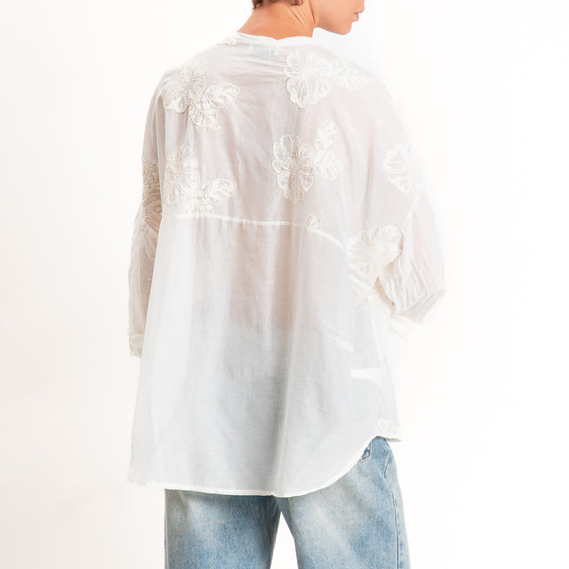 Motel-Camicia misto seta con ricami - burro