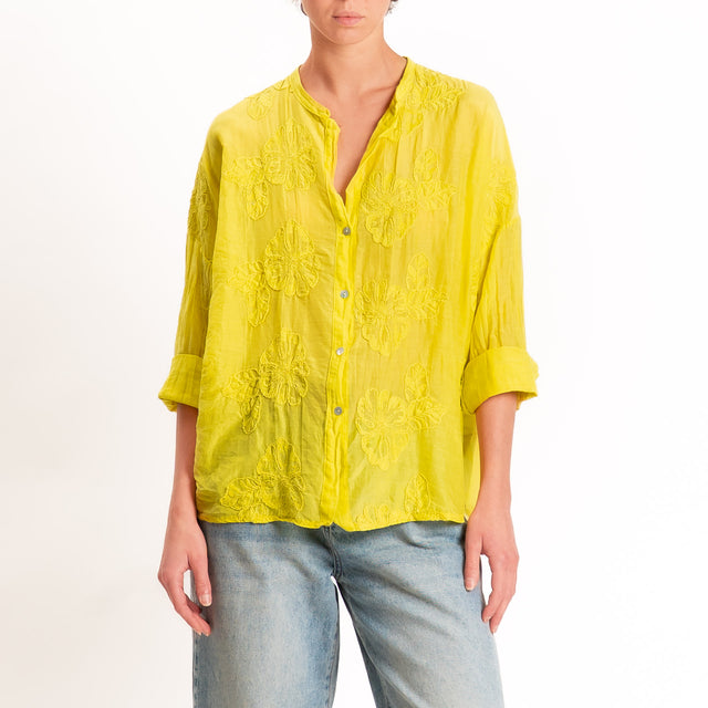 Motel-Camicia misto seta con ricami - lime