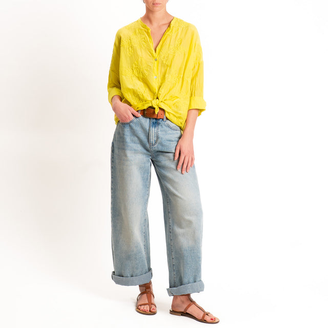 Motel-Camicia misto seta con ricami - lime