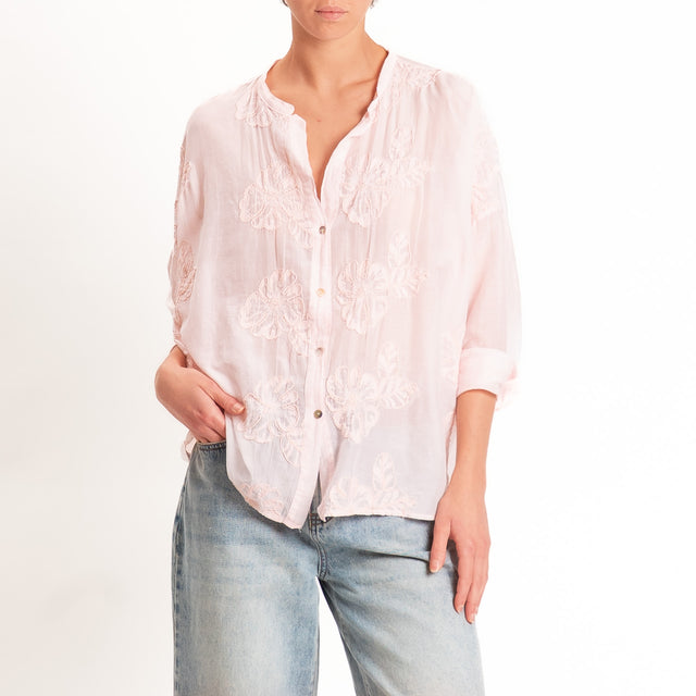 Motel-Camicia misto seta con ricami - rosa
