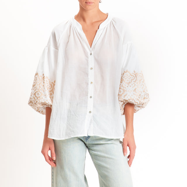 Motel-Camicia mussola manica palloncino con ricami - bianco