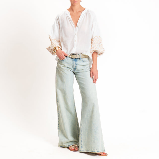Motel-Camicia mussola manica palloncino con ricami - bianco