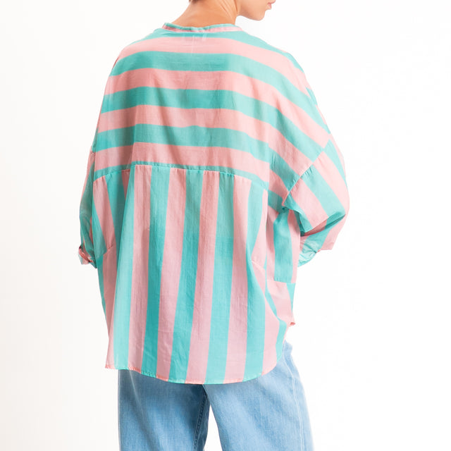 Motel-Camicia mussola a righe - rosa/acqua