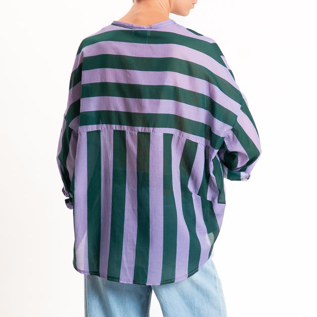 Motel-Camicia mussola a righe - verde/lilla