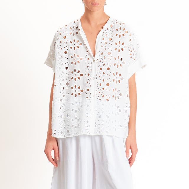 Motel-Camicia traforata con ricami - bianco