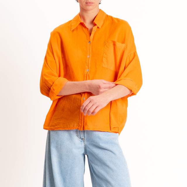 Motel-Camicia in mussola con taschino - arancio