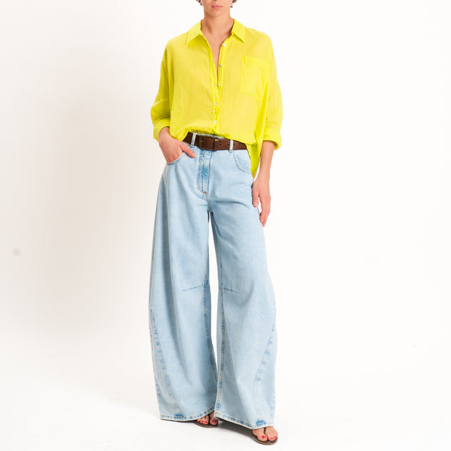 Motel-Camicia in mussola con taschino - lime