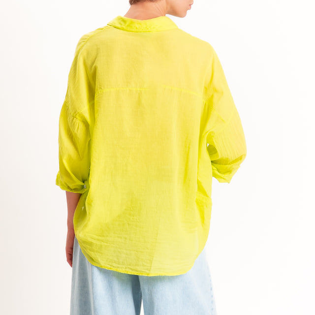 Motel-Camicia in mussola con taschino - lime