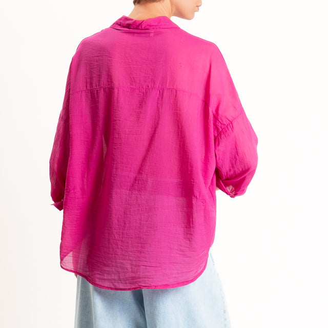 Motel-Camicia in mussola con taschino - magenta