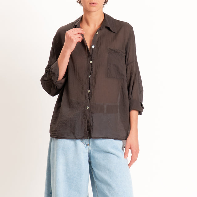 Motel-Camicia in mussola con taschino - cocco