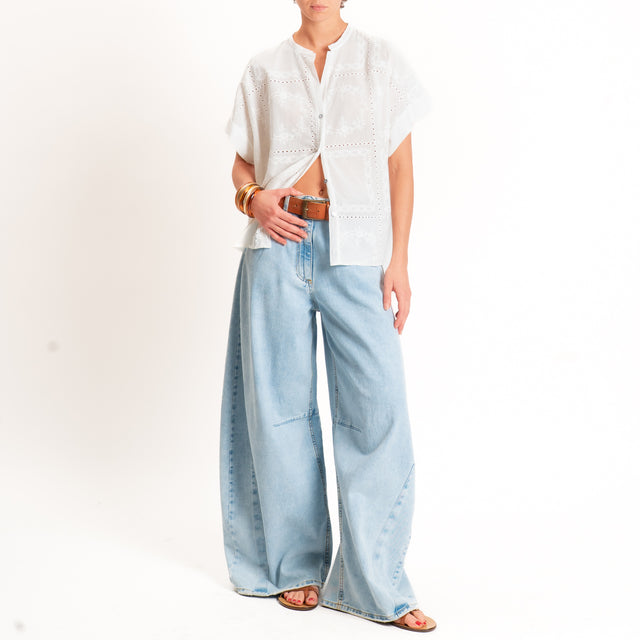 Motel-Camicia mussola con ricami - burro