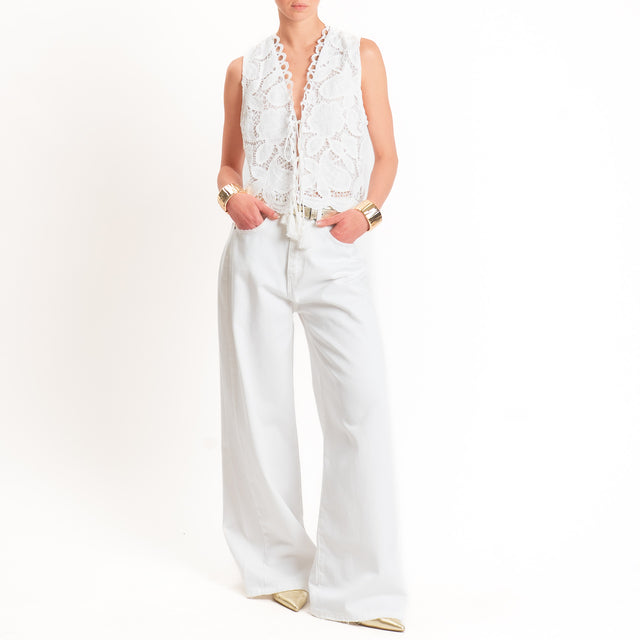 Motel-Gilet traforato con ricami - bianco
