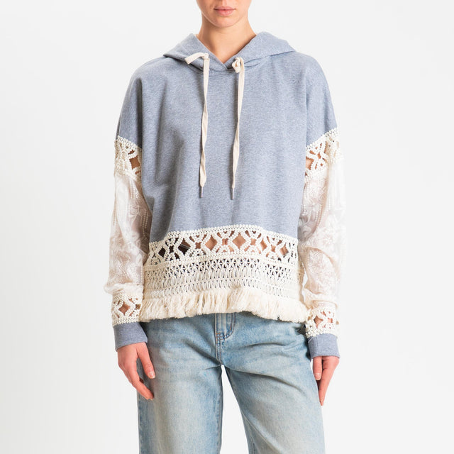 Motel-Felpa cappuccio con crochet - grigio/burro