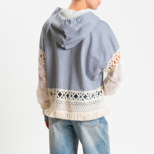 Motel-Felpa cappuccio con crochet - grigio/burro