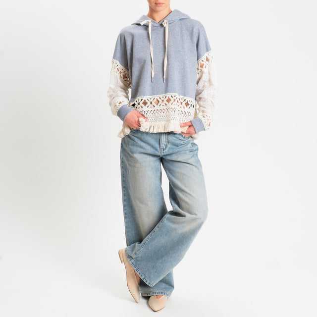 Motel-Felpa cappuccio con crochet - grigio/burro