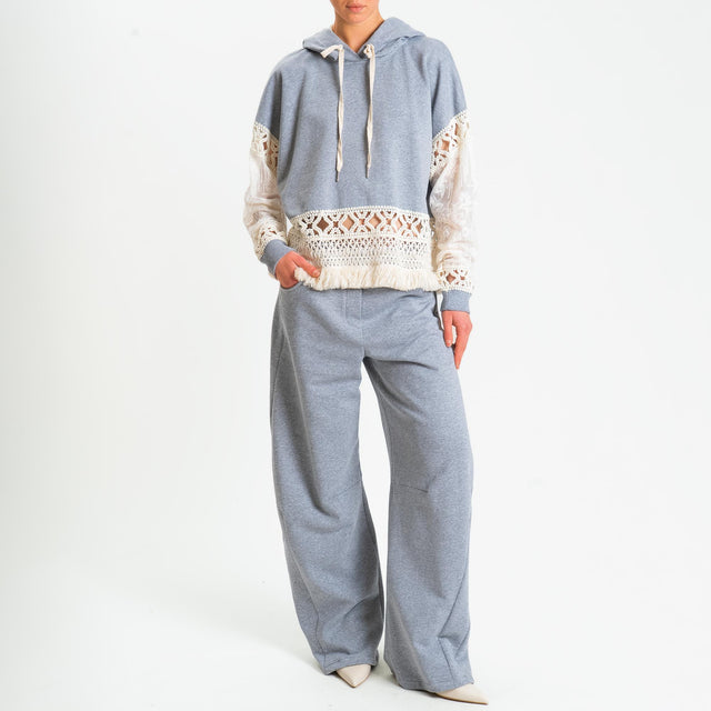 Motel-Felpa cappuccio con crochet - grigio/burro