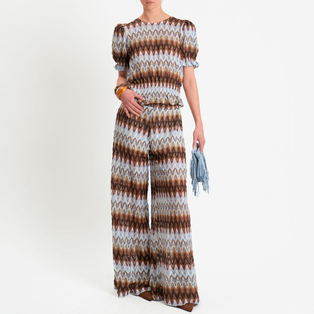 Motel-Blusa fantasia wavy pattern - moro/celeste/burro